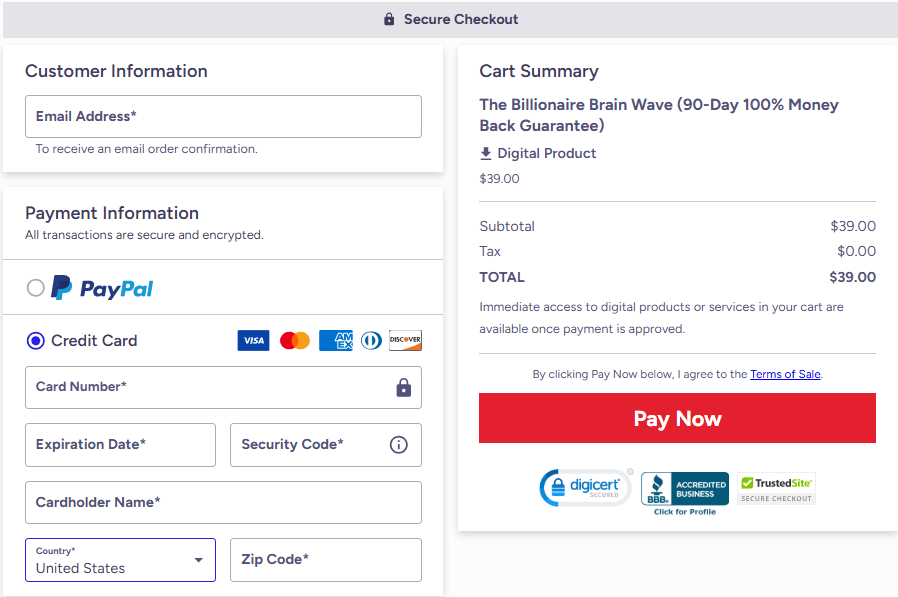 Billionaire Brain Wave Checkout Page
